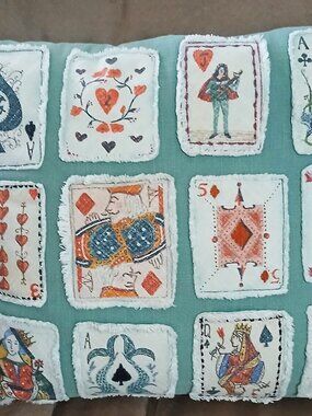 One of a Kind Throw Pillow Cover with Playing Card Panels-Becca Stadtlander